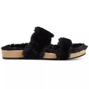Jack Rogers Women Black Faux Fur Lauren Comfort Cozy Strappy Slippers Size 5M